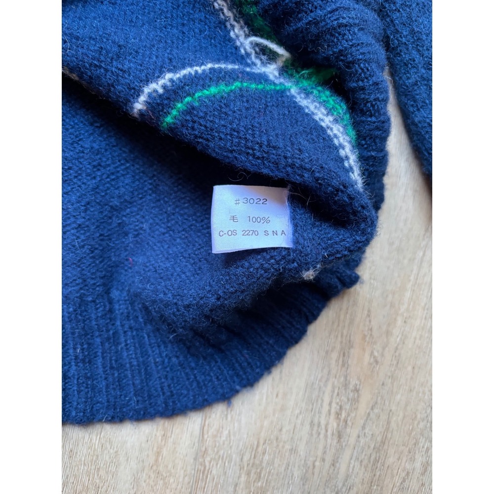 Vintage Crocodile Original Navy Blue 100% Wool Windowpane Plaid Crewneck Sweater - Picture 4 of 10